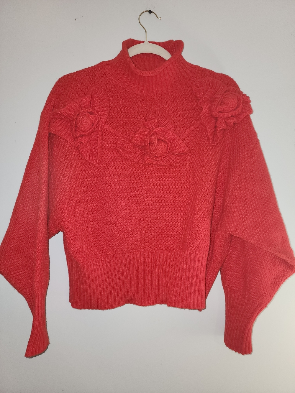 Nwot Red Floral Appliqué Turtleneck Sweater Xl